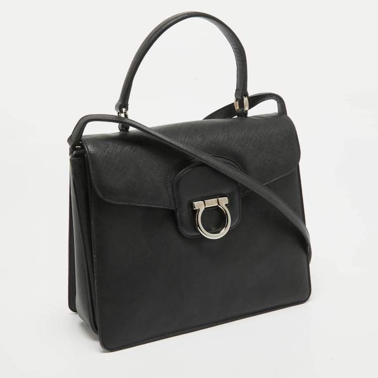 Pre Owned Salvatore Ferragamo Black Leather Kelly Top Handle Bag