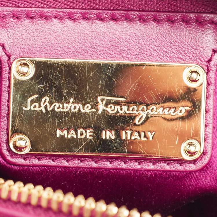 Pre Owned Salvatore Ferragamo Burgundy Sequins and Leather Fiamma Satchel