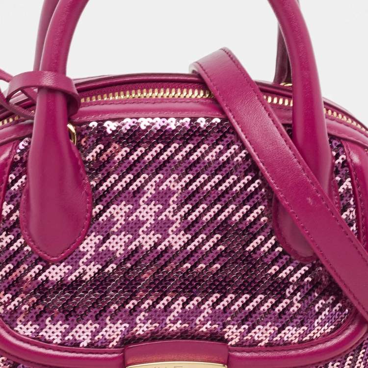 Pre Owned Salvatore Ferragamo Burgundy Sequins and Leather Fiamma Satchel