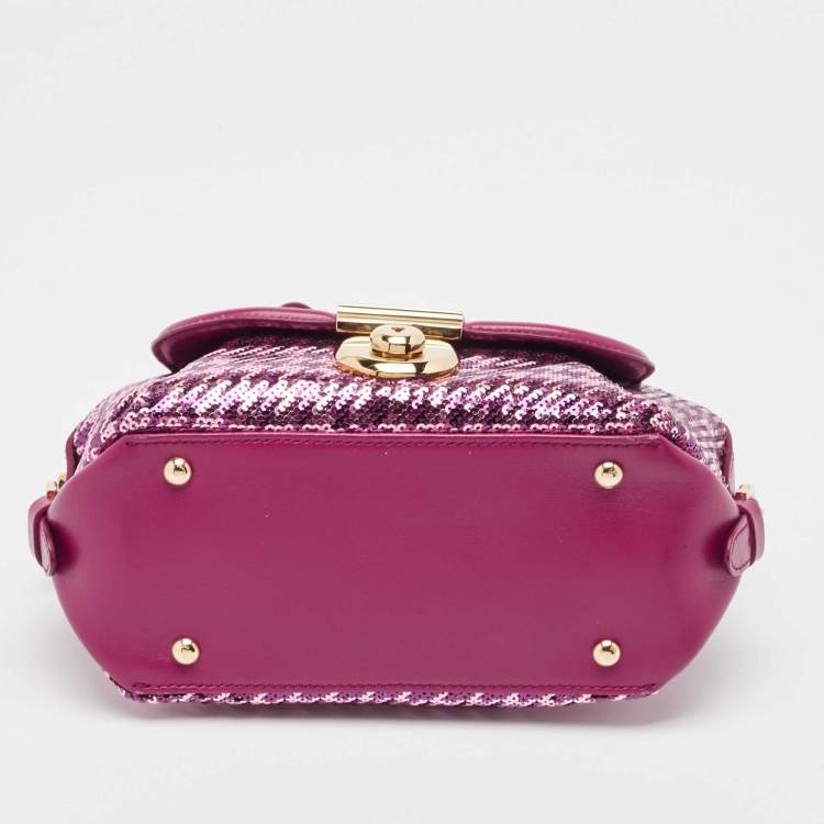 Pre Owned Salvatore Ferragamo Burgundy Sequins and Leather Fiamma Satchel
