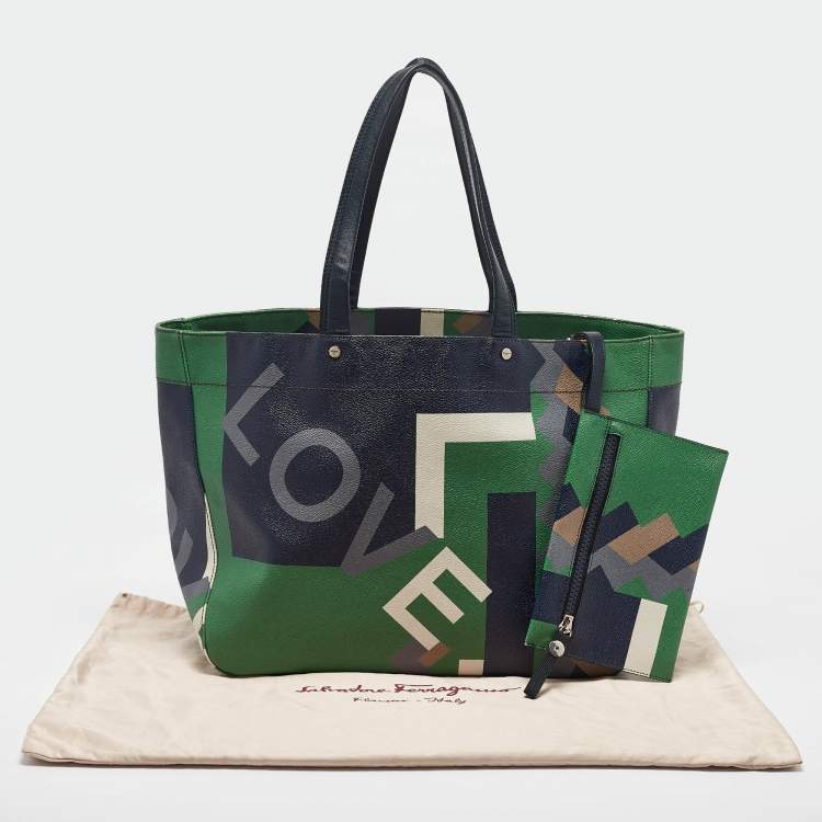 مملوكة مسبقًا Salvatore Ferragamo Multicolor Printed Leather Shopper Tote