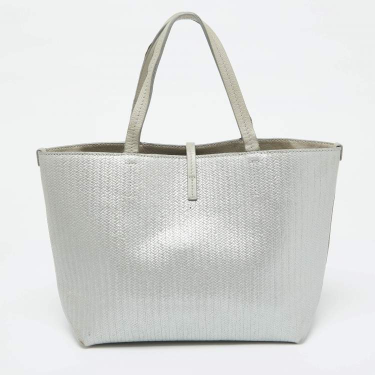 Pre Owned Salvatore Ferragamo Light Grey Embossed Leather Bice Tote