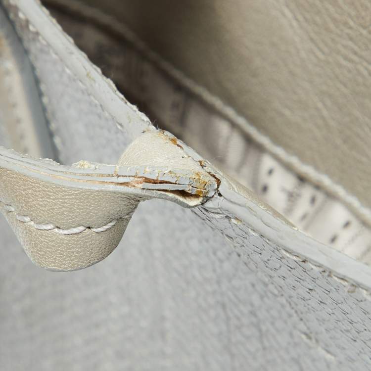 Pre Owned Salvatore Ferragamo Light Grey Embossed Leather Bice Tote