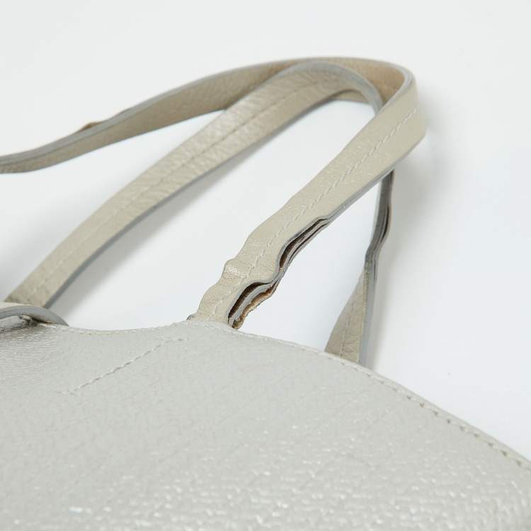 Pre Owned Salvatore Ferragamo Light Grey Embossed Leather Bice Tote