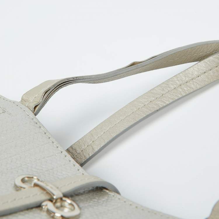 Pre Owned Salvatore Ferragamo Light Grey Embossed Leather Bice Tote