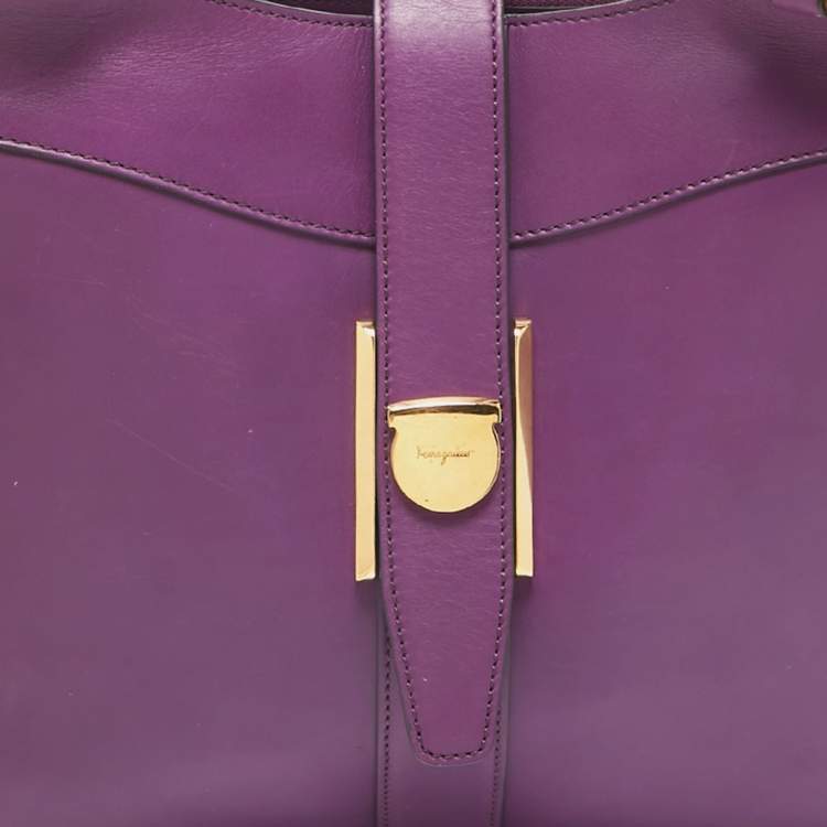 Pre Owned Salvatore Ferragamo Purple Leather Enny Hobo