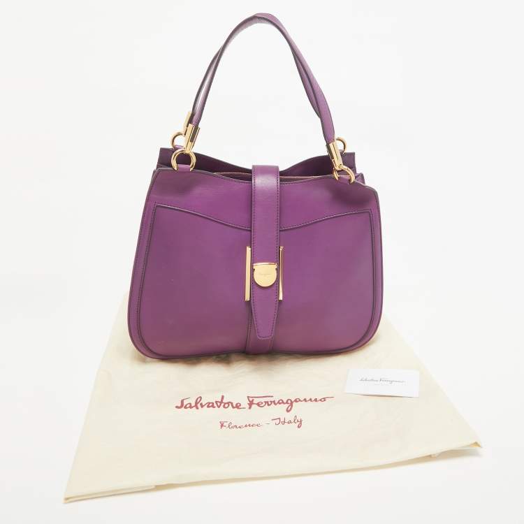 Pre Owned Salvatore Ferragamo Purple Leather Enny Hobo