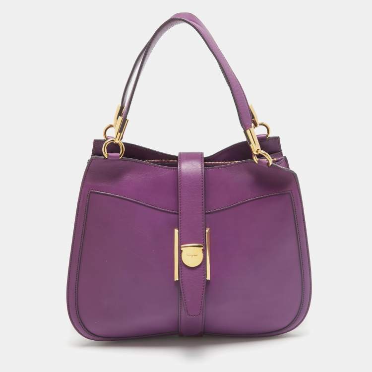 Pre Owned Salvatore Ferragamo Purple Leather Enny Hobo