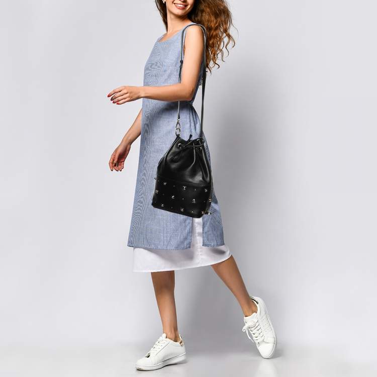 Salvatore Ferragamo Black Leather Gancio Stud Bucket bag