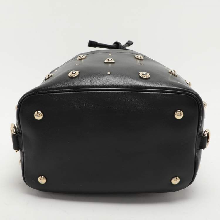 Pre Owned Salvatore Ferragamo Black Leather Gancio Stud Bucket bag