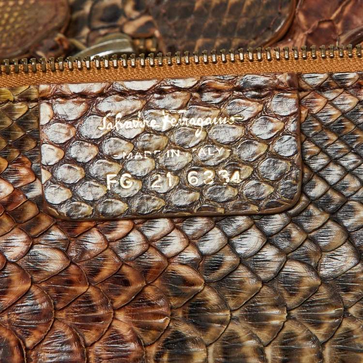 Pre Owned Salvatore Ferragamo Brown Python Leather Hobo