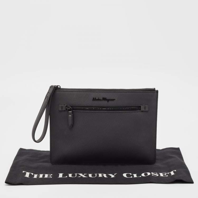 Pre Owned Salvatore Ferragamo Dark Grey Leather Clutch