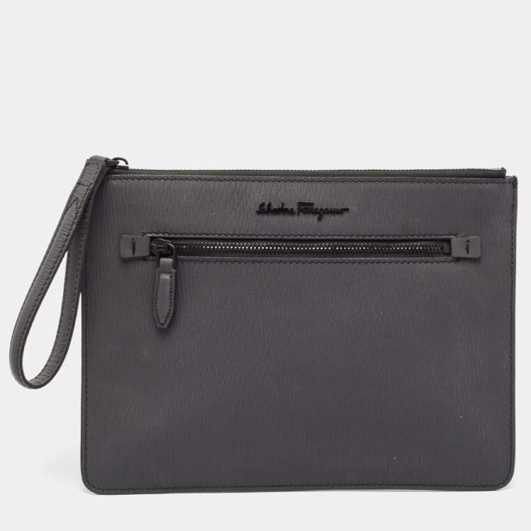 Pre Owned Salvatore Ferragamo Dark Grey Leather Clutch