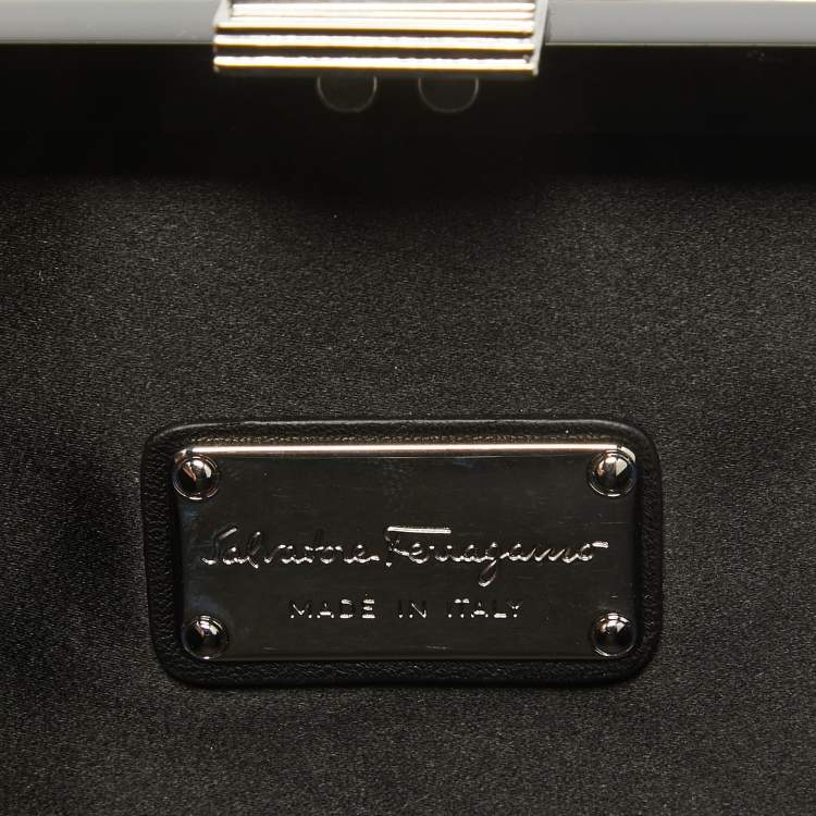 Pre Owned Salvatore Ferragamo Black Metal Plexiglass Dolly Box Clutch
