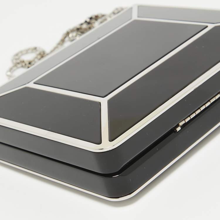 Pre Owned Salvatore Ferragamo Black Metal Plexiglass Dolly Box Clutch