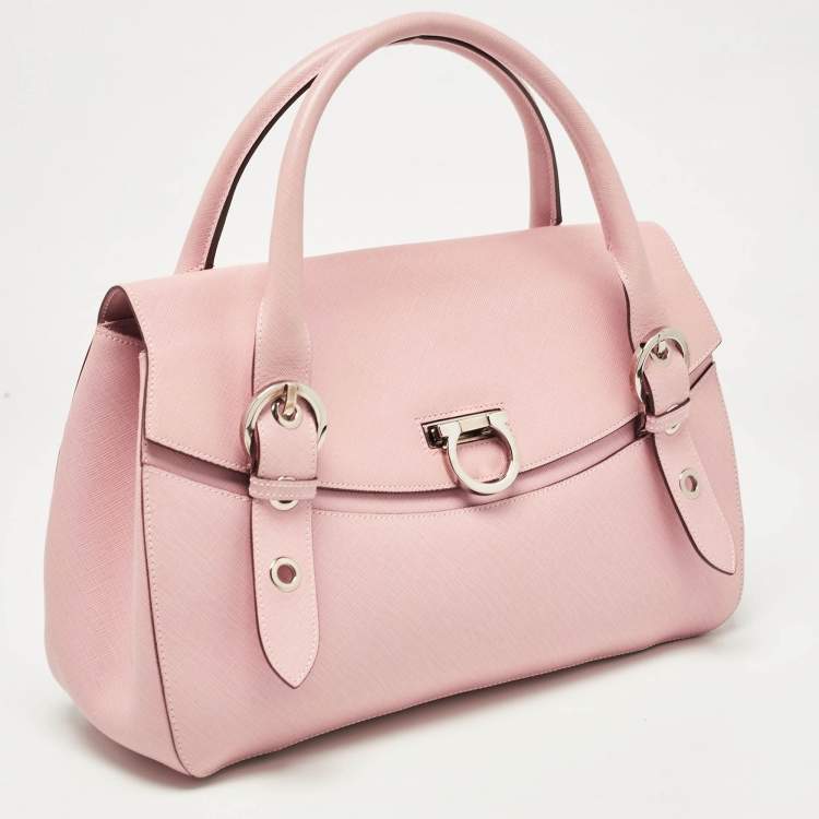 Pre Owned Salvatore Ferragamo Pink Leather Gancini Satchel