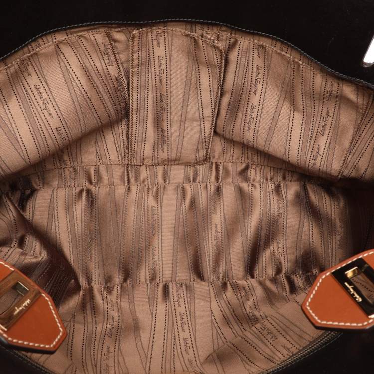 Pre Owned Salvatore Ferragamo Brown Two Tone Leather W Satchel