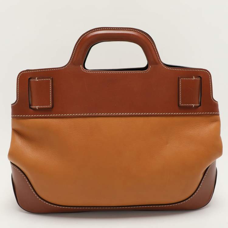 Pre Owned Salvatore Ferragamo Brown Two Tone Leather W Satchel