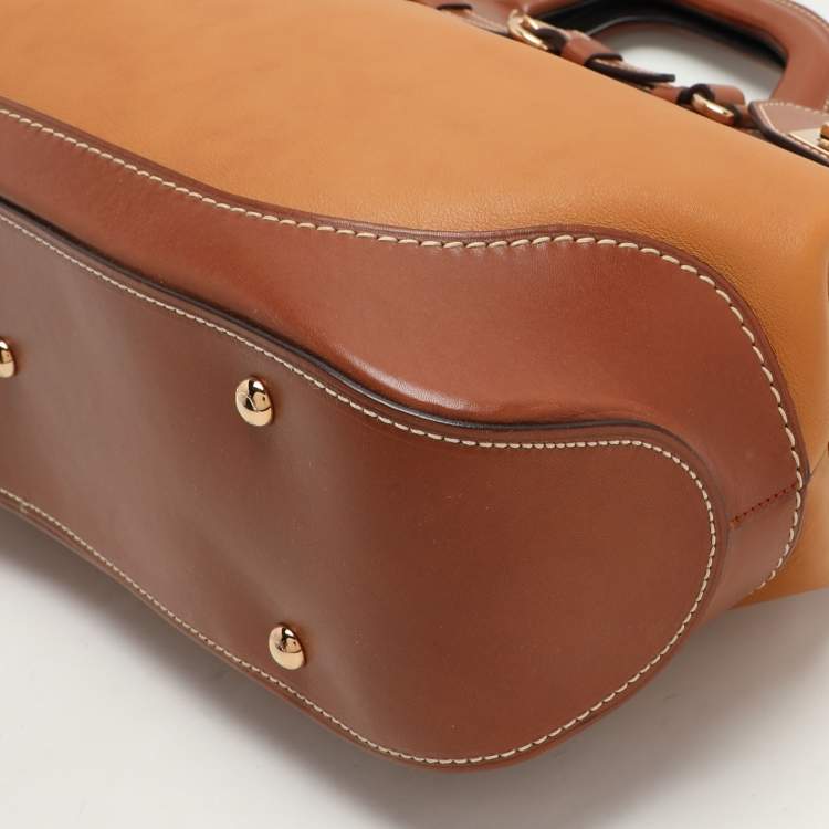 Pre Owned Salvatore Ferragamo Brown Two Tone Leather W Satchel
