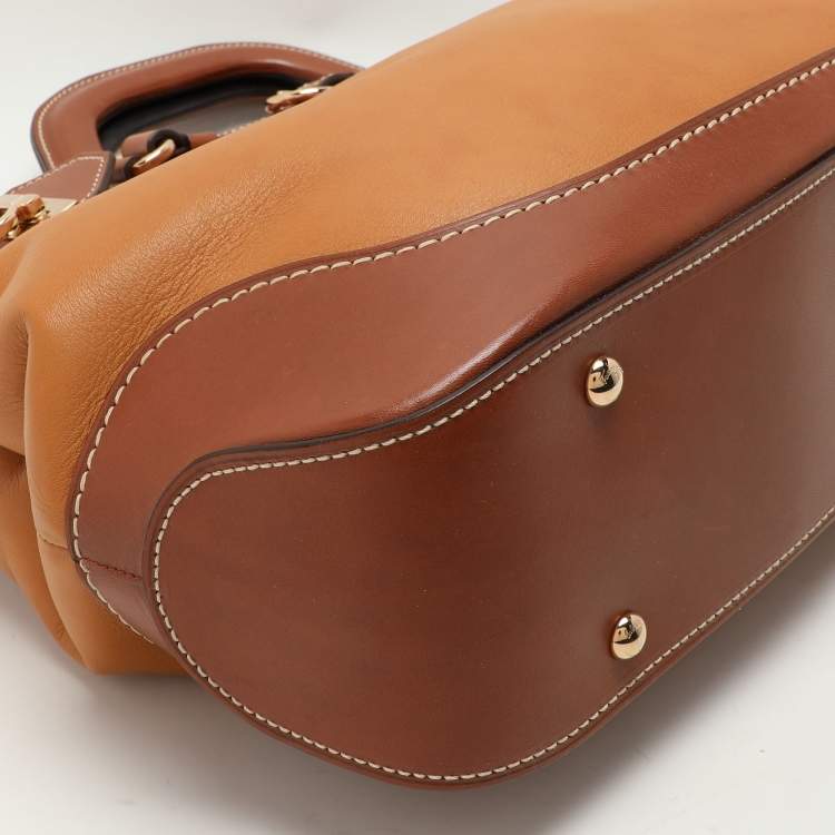 Pre Owned Salvatore Ferragamo Brown Two Tone Leather W Satchel