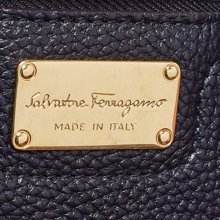 Pre Owned Salvatore Ferragamo Navy Blue Leather Medium Amy Tote