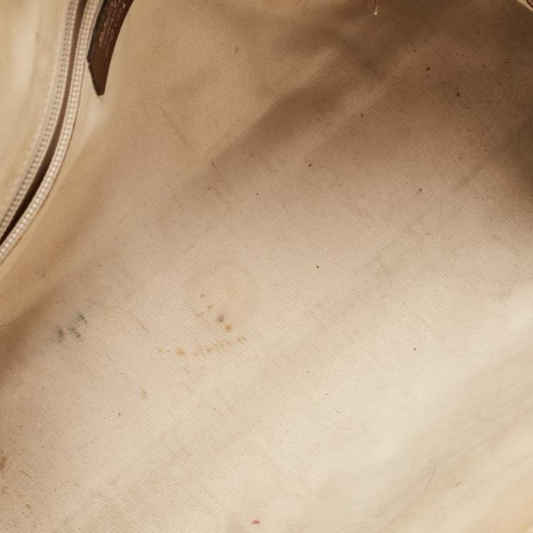 Pre Owned Salvatore Ferragamo Beige/Brown Gancini Embossed Leather Zip Satchel