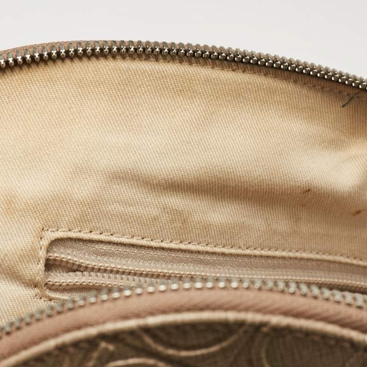 Pre Owned Salvatore Ferragamo Beige/Brown Gancini Embossed Leather Zip Satchel