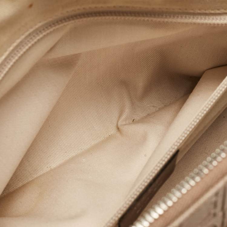 Pre Owned Salvatore Ferragamo Beige/Brown Gancini Embossed Leather Zip Satchel