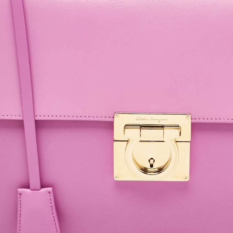 Pre Owned Salvatore Ferragamo Fuchsia Leather Marisol Top Handle Bag