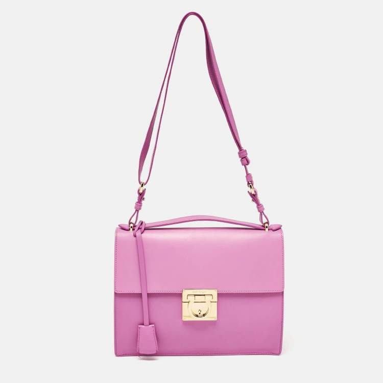 Pre Owned Salvatore Ferragamo Fuchsia Leather Marisol Top Handle Bag
