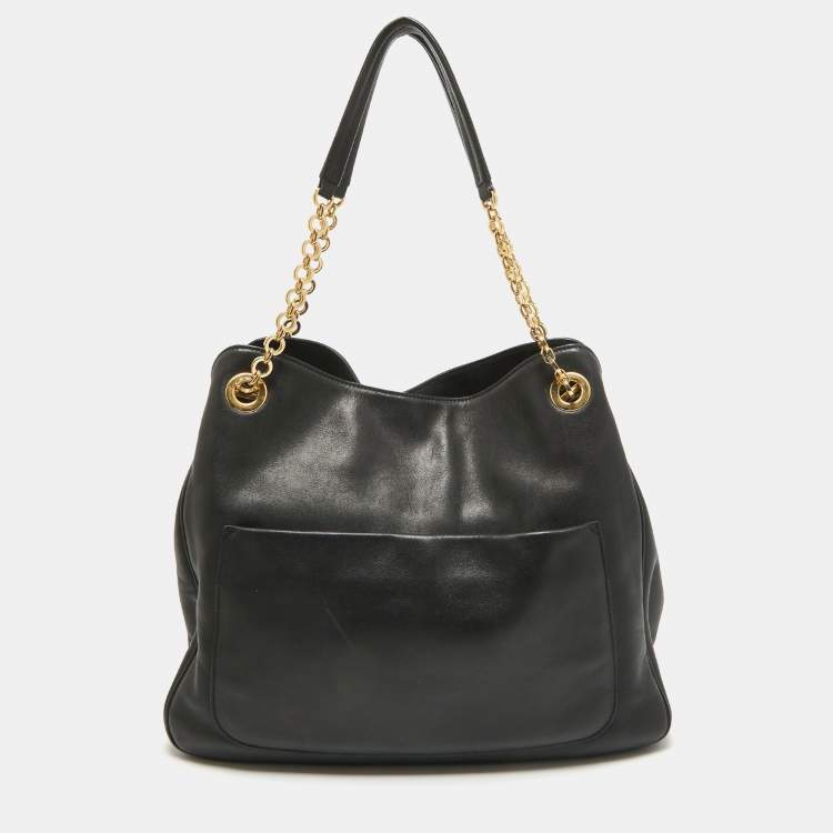 Pre Owned Salvatore Ferragamo Black Leather Sheba Chain Tote