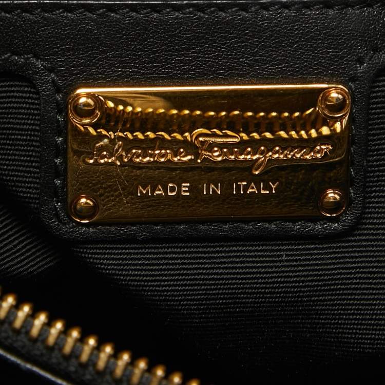 Pre Owned Salvatore Ferragamo Black Leather Sheba Chain Tote