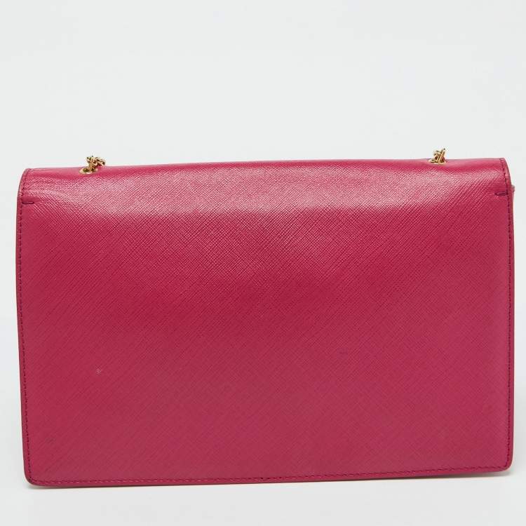 Pre Owned Salvatore Ferragamo Pink Saffiano Leather Vara Bow Chain Shoulder Bag