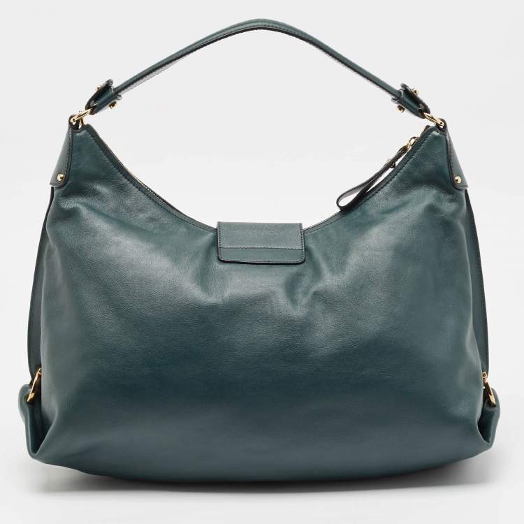 مملوكة مسبقًا Salvatore Ferragamo Dark Green Leather Fanisa Hobo