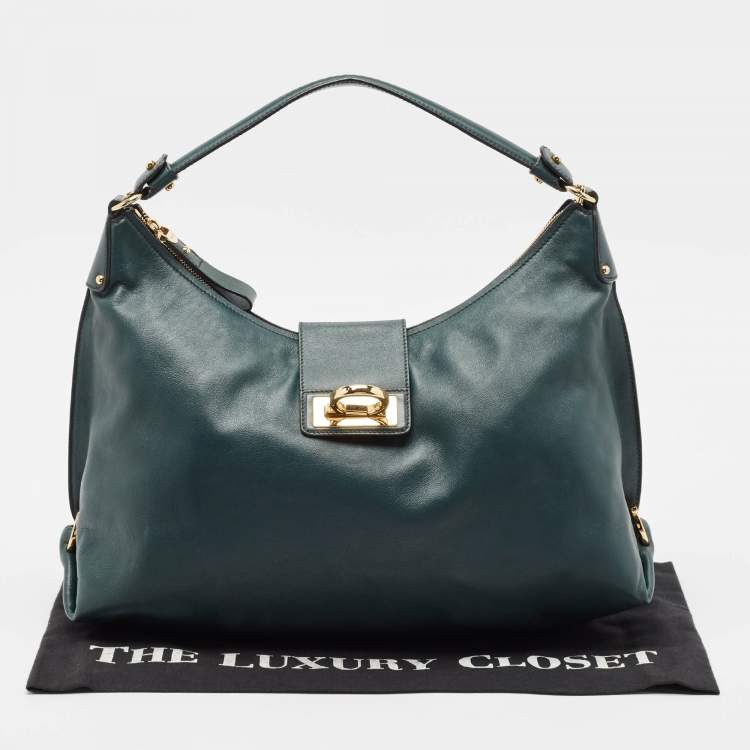 مملوكة مسبقًا Salvatore Ferragamo Dark Green Leather Fanisa Hobo