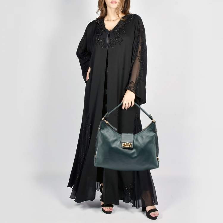 مملوكة مسبقًا Salvatore Ferragamo Dark Green Leather Fanisa Hobo