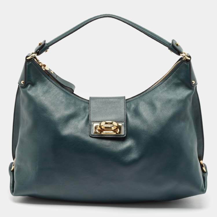 مملوكة مسبقًا Salvatore Ferragamo Dark Green Leather Fanisa Hobo