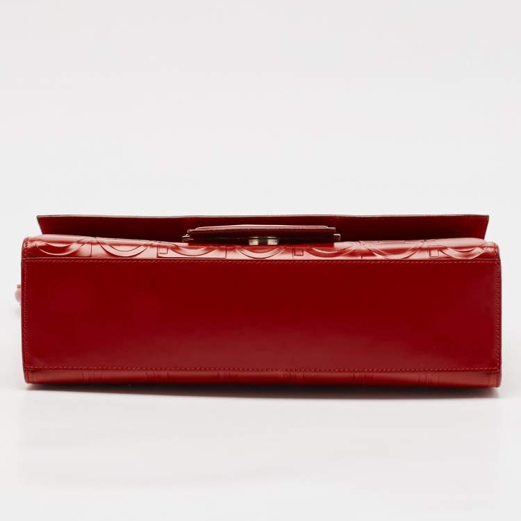 Pre Owned Salvatore Ferragamo Red Gancini Embossed Leather Shoulder Bag