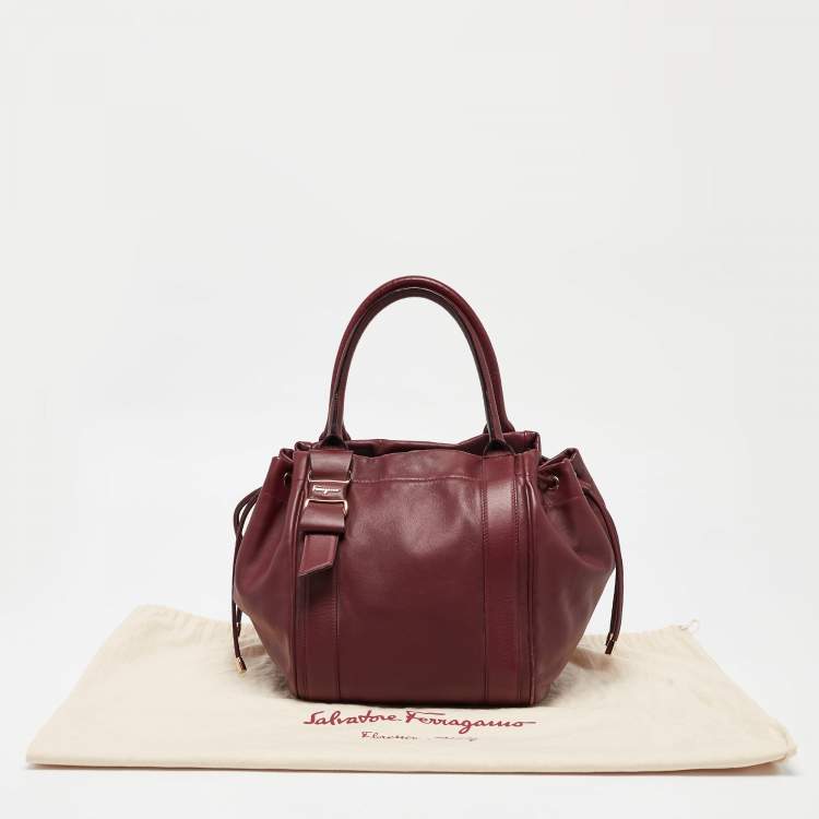 Pre Owned Salvatore Ferragamo Burgundy Bow Drawstring Tote