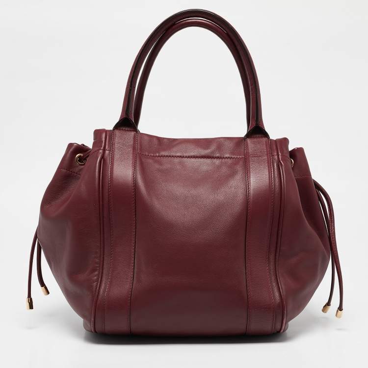 Pre Owned Salvatore Ferragamo Burgundy Bow Drawstring Tote