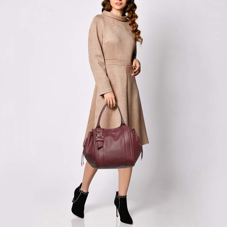 Pre Owned Salvatore Ferragamo Burgundy Bow Drawstring Tote