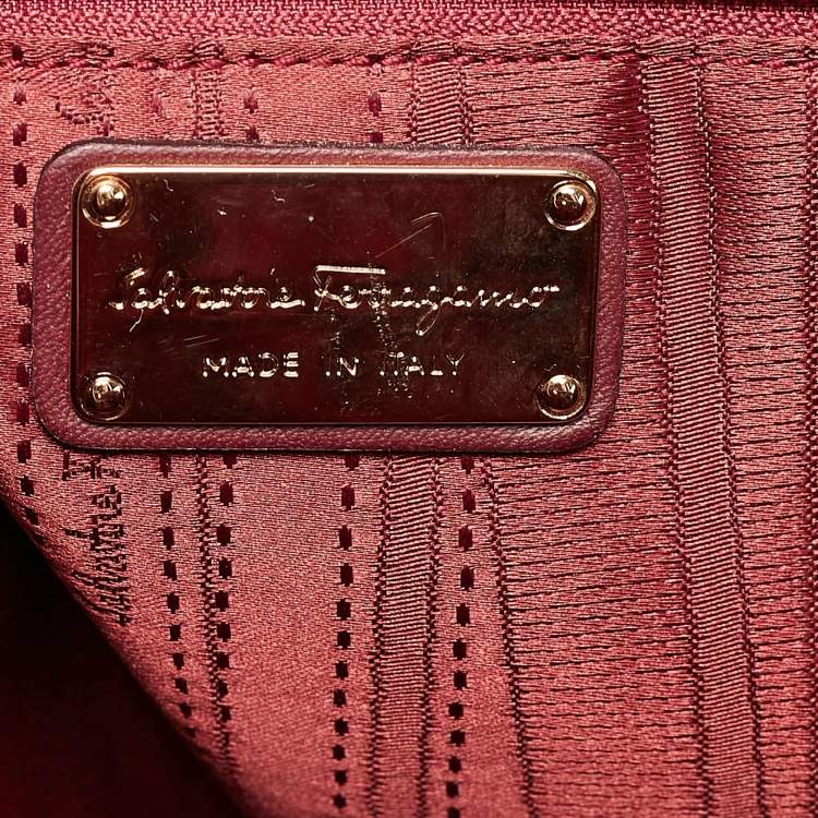Pre Owned Salvatore Ferragamo Burgundy Bow Drawstring Tote