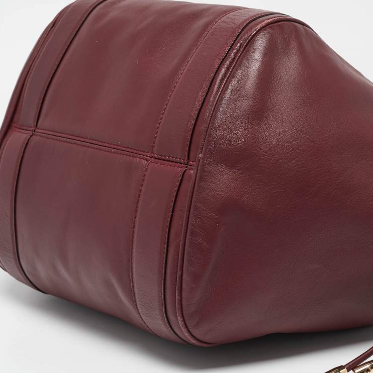 Pre Owned Salvatore Ferragamo Burgundy Bow Drawstring Tote