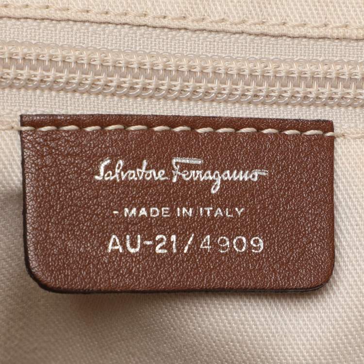 Pre Owned Salvatore Ferragamo Beige Monogram Leather Tote