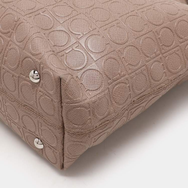 Pre Owned Salvatore Ferragamo Beige Monogram Leather Tote