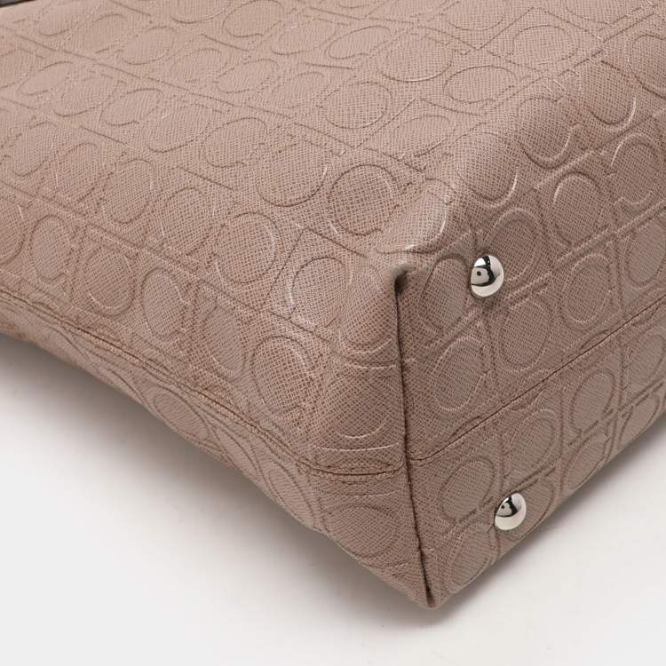 Pre Owned Salvatore Ferragamo Beige Monogram Leather Tote