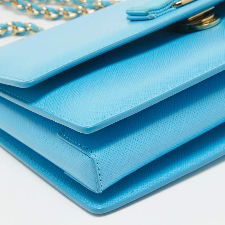 Pre Owned Salvatore Ferragamo Light Blue Leather Ginny Shoulder Bag