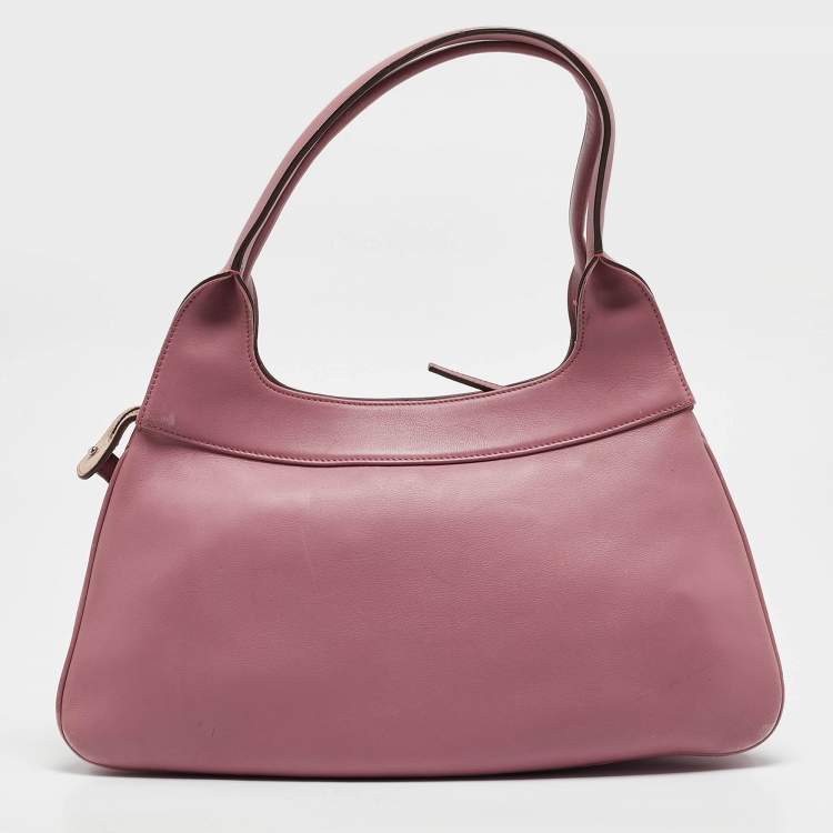 Pre Owned Salvatore Ferragamo Pink Leather and Suede Gancini Pocket Shoulder Bag