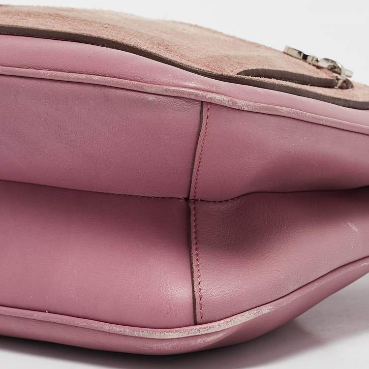 Pre Owned Salvatore Ferragamo Pink Leather and Suede Gancini Pocket Shoulder Bag