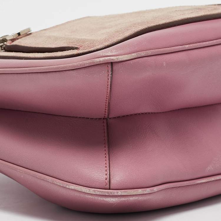 Pre Owned Salvatore Ferragamo Pink Leather and Suede Gancini Pocket Shoulder Bag